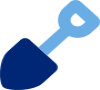 Blue icon of a shovel